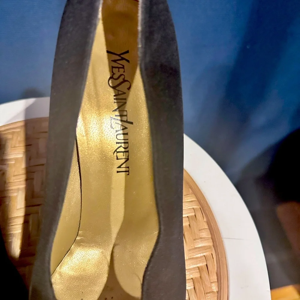 Yes St Laurent YSL Black Leather & Silk Faille Pumps - Sz 8N - Picture 11 of 11